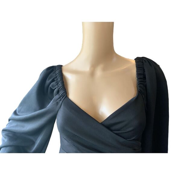 Elegia Black V-Neck Long Sleeve Baddie Coquette Aesthetic Cocktail Dress Size M - Picture 2 of 15